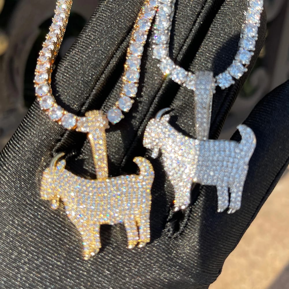 Iced Out Goat Pendant With Tennis Chain Necklace for Men